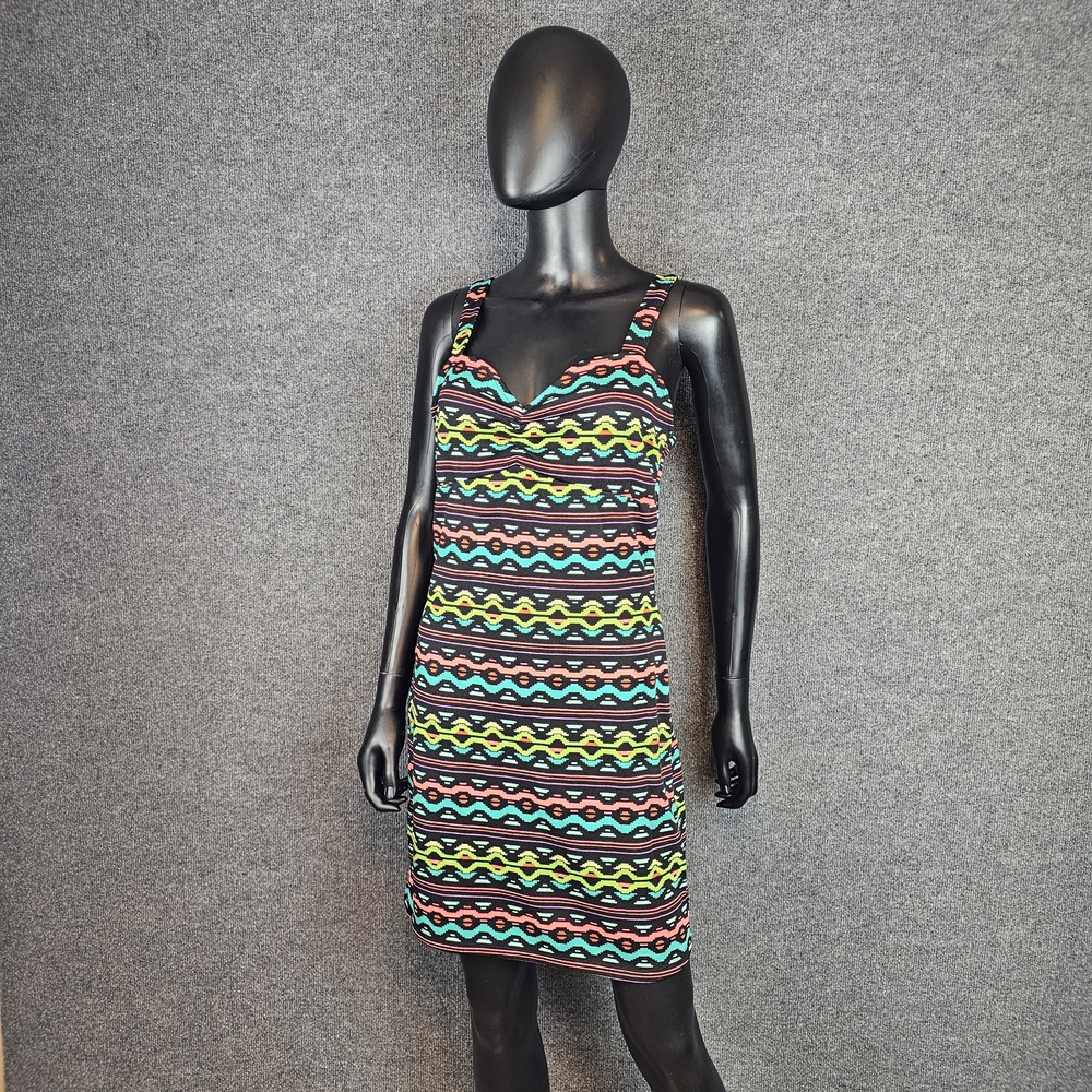 H&M Coachella NWT Neon Tribal Geometric Print Bodycon Mini Dress 💛🩵